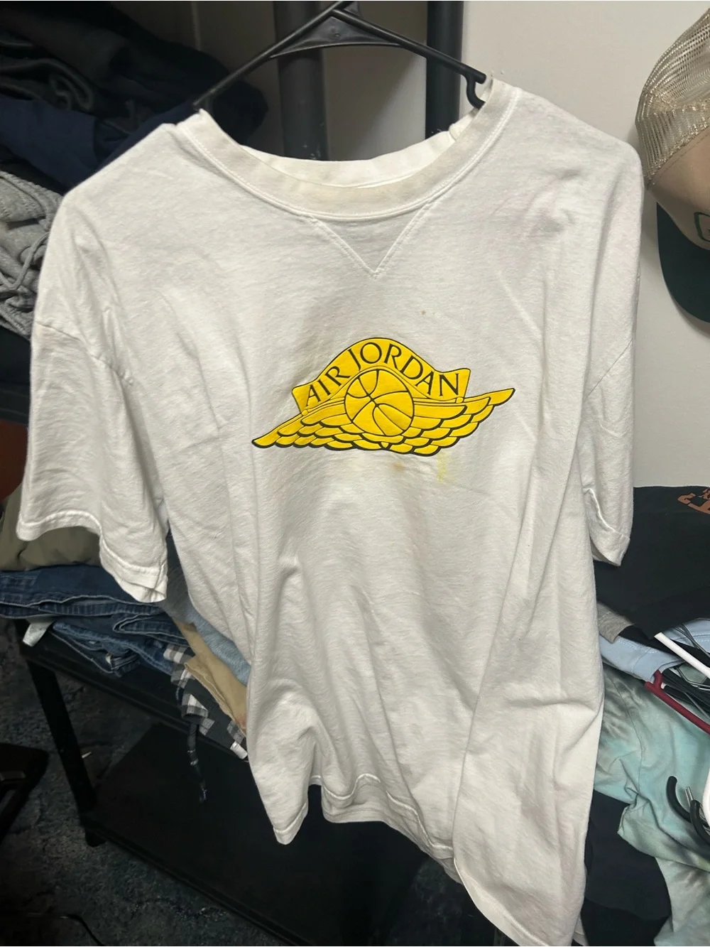 Jordan White Short Sleeve Tee with Yellow Air Jordan Logo